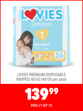 LOVIES PREMIUM DISPOSABLE NAPPIES 40/42/44/56 PER PACK